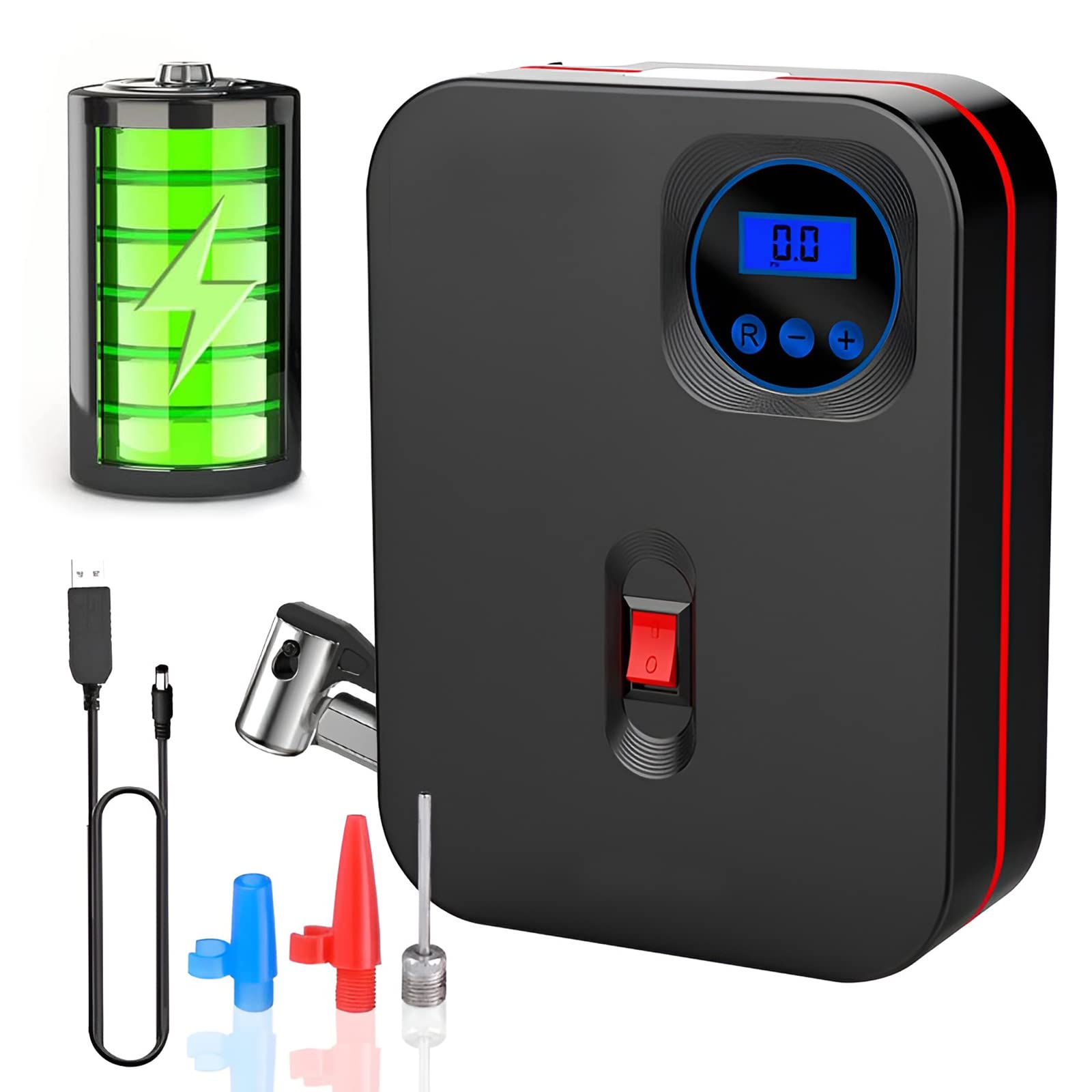 STHIRA Portable Air Compressor Tire Inflator for Cars with 17mm Metal Cylinder and Auto Shut Off | 150PSI Digital Gauge and LED Light