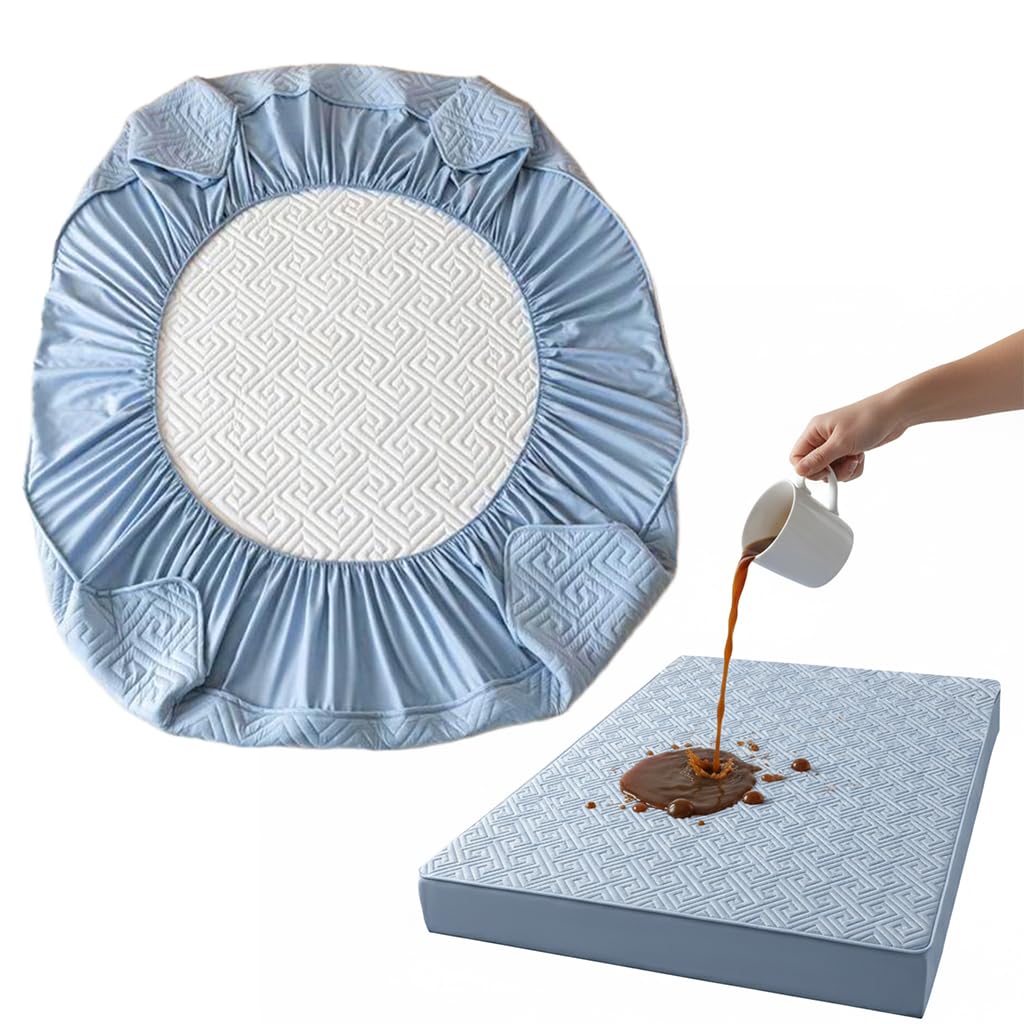 HASTHIP Bed Covers Queen Size with Hidden Waterproof Liner 78.7 x 59 in | Quilted Cotton Blue