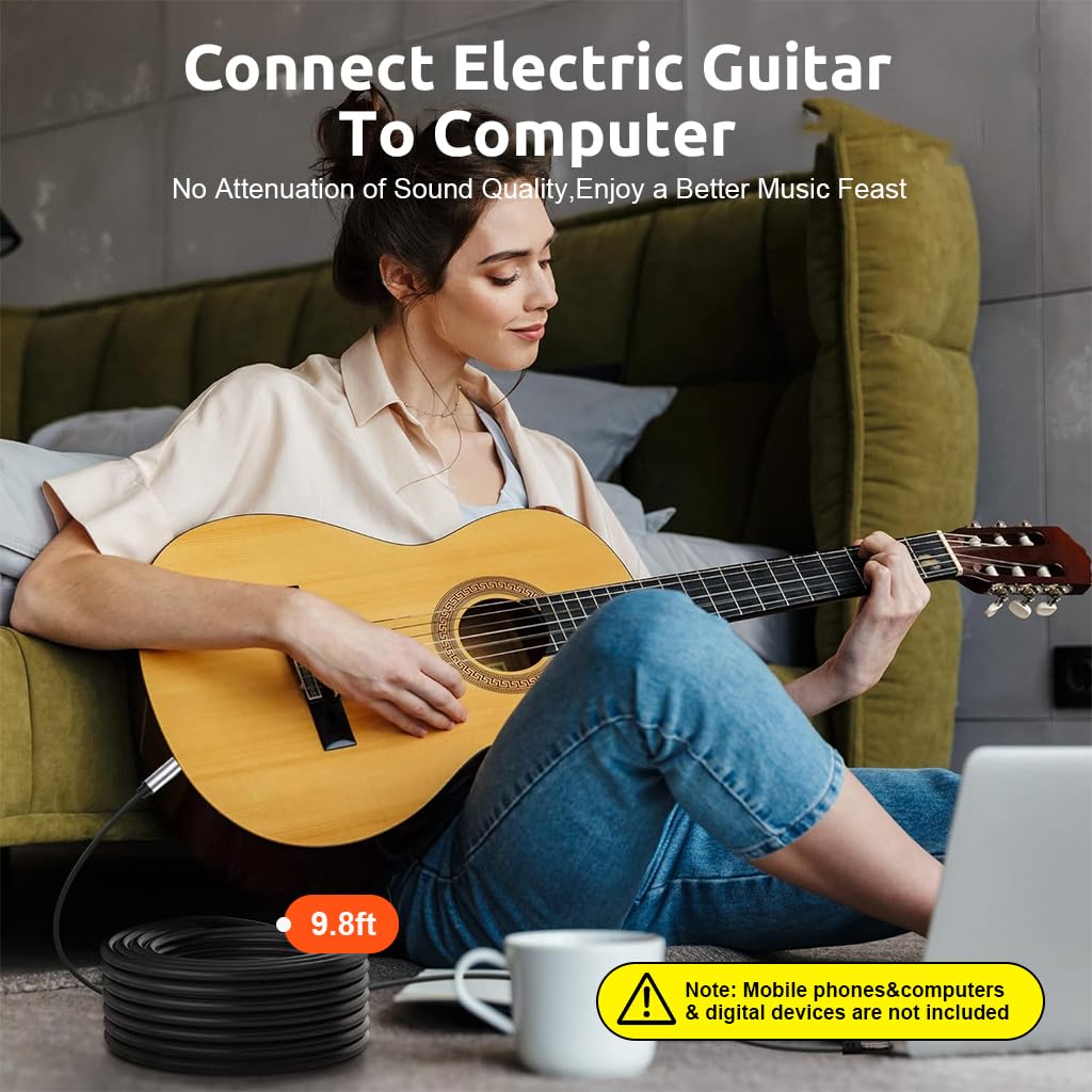Zeitel 6.35mm to 3.5mm Stereo Audio Cable for Guitar and Amplifier featuring 10ft Nylon Cord | 24K Gold Plated Connector