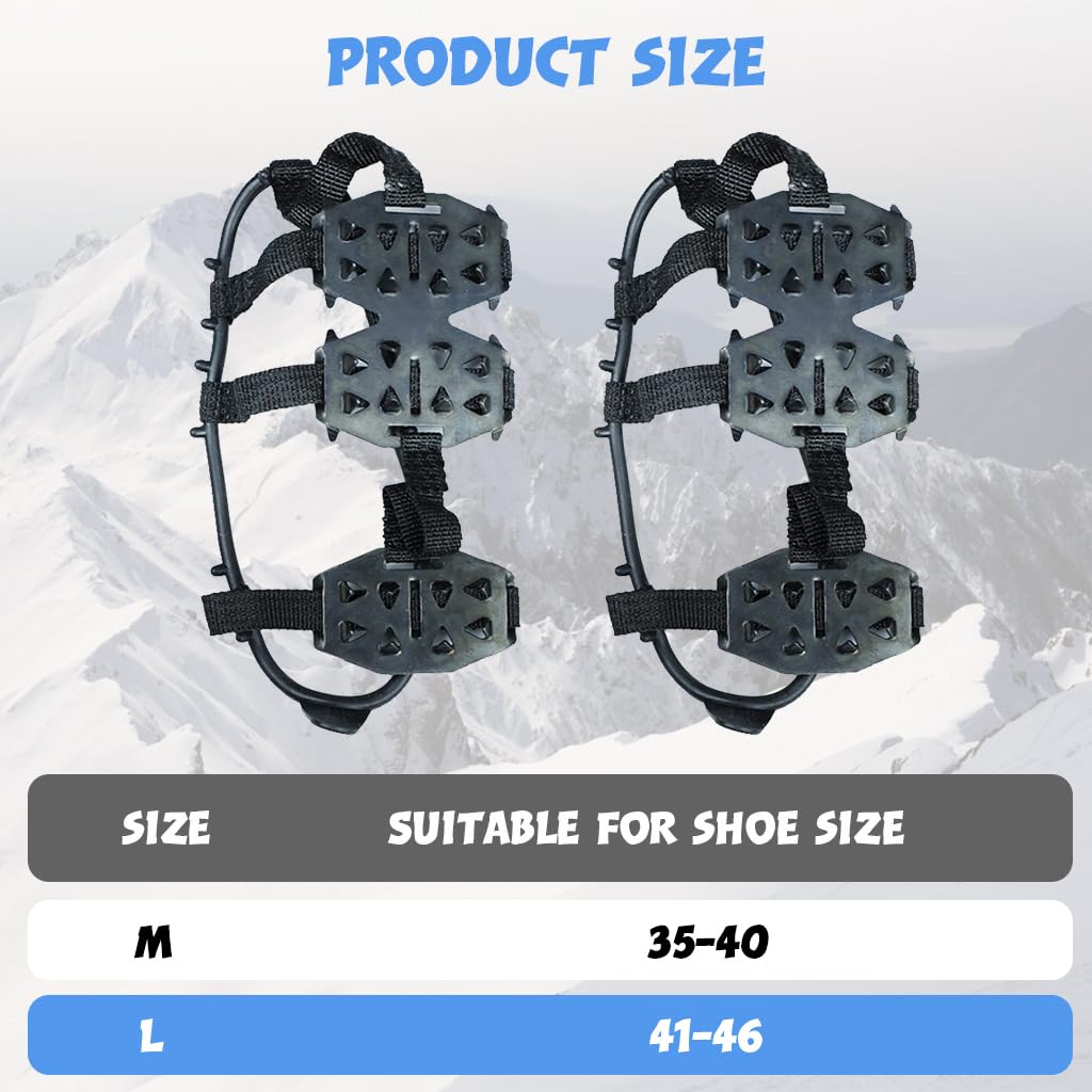 GUSTAVE® 1 Pair Ice Cleats for Shoes 24 Manganese Steel Spikes Design Ultra Strong Traction Anti-skid Ice Cleats Adjustable Ice Cleats for Men Women Outdoor Ice Cleats for Walking, Trekking, Hiking, L