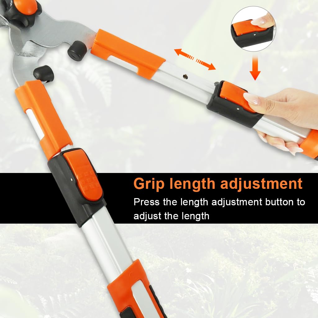 HASTHIP Telescopic Hedge Shears for Garden Pruning with SK5 Steel Blades and Non Slip Grip 27.9–34.2 in