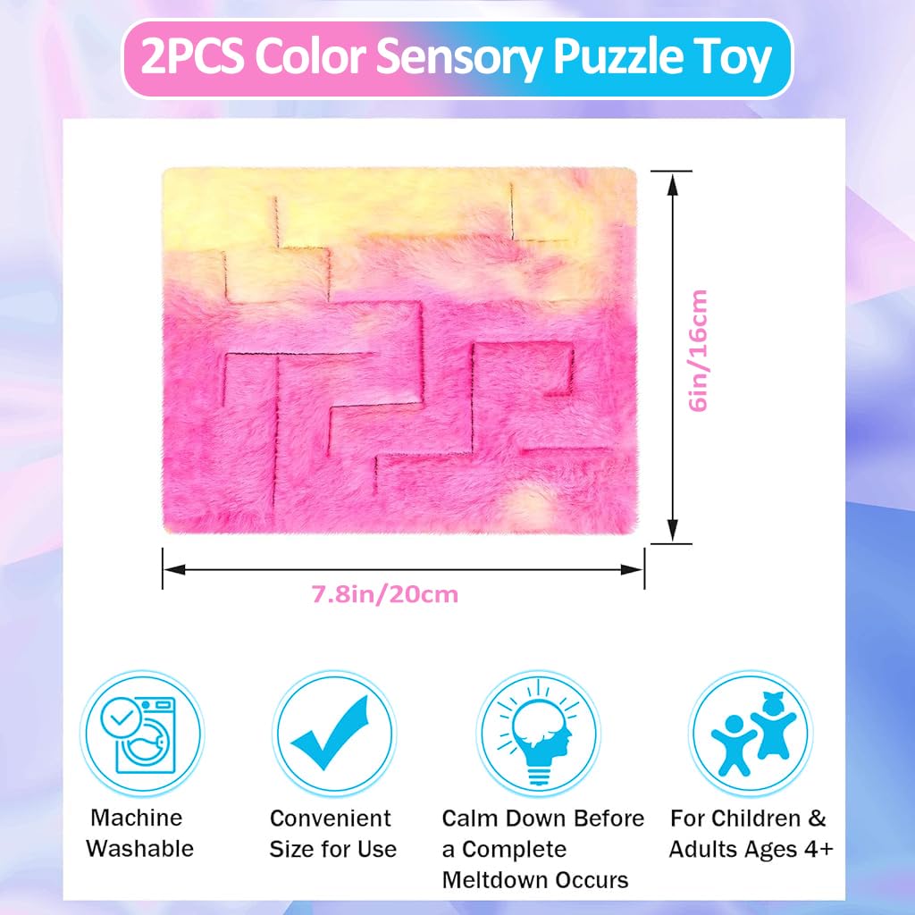 PATPAT® 2pcs Color Sensory Toy Puzzle Sensory Handkerchief Soft Plush Maze Mat for Kids Fidget Toy Mat for Kids Anxiety Relief Sensory Mat for Autistic Kids Pocket Stress Relief Mat, 8.7 x 6.3 Inch