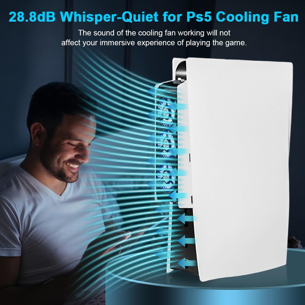 ZORBES USB Cooling Fan for PS5 with Triple Fan Airflow and LED Blue Light | Low Noise Plug-and-Go Design