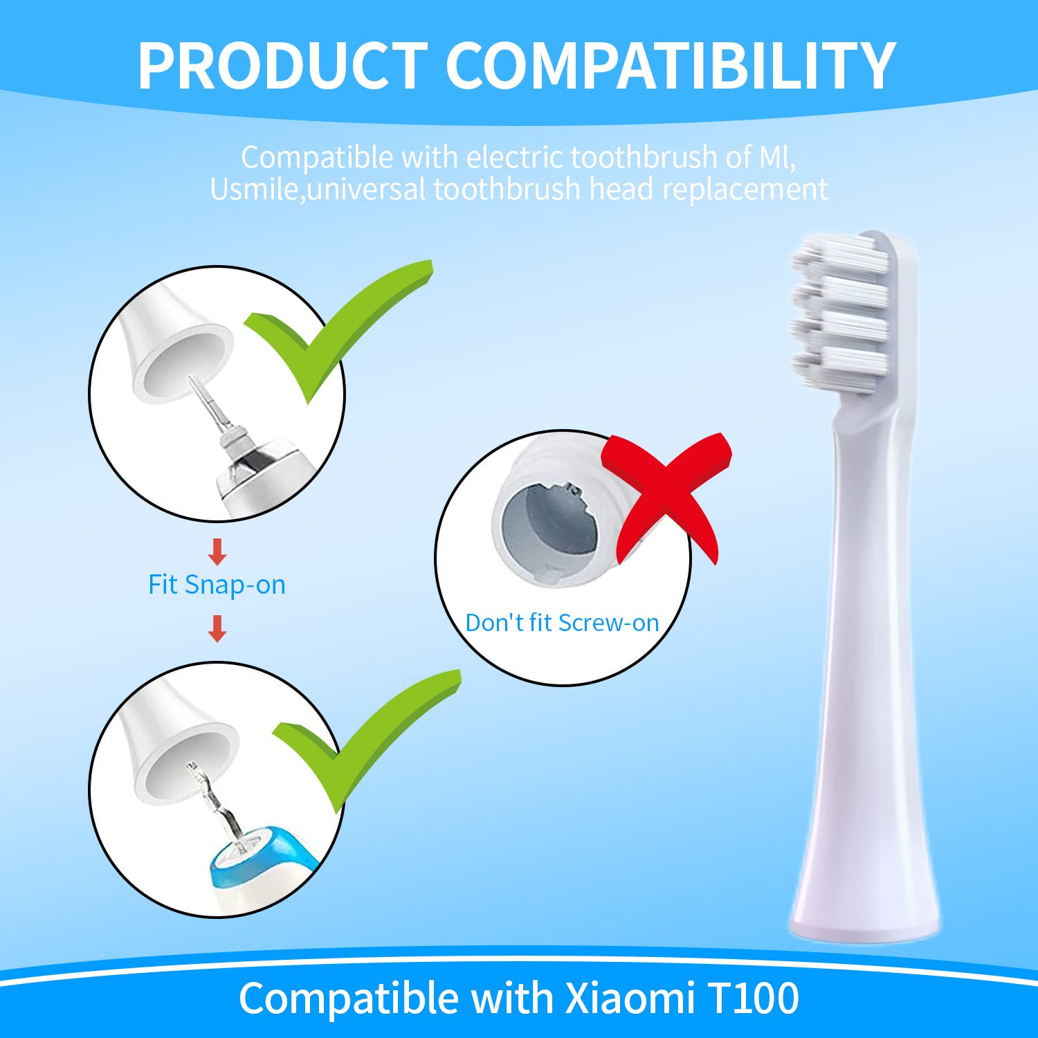 HANNEA MI Toothbrush Head T100 Replacement Brush Heads For Adults Compatible With Electric Toothbrush Heads of MI T100 Pack of 4