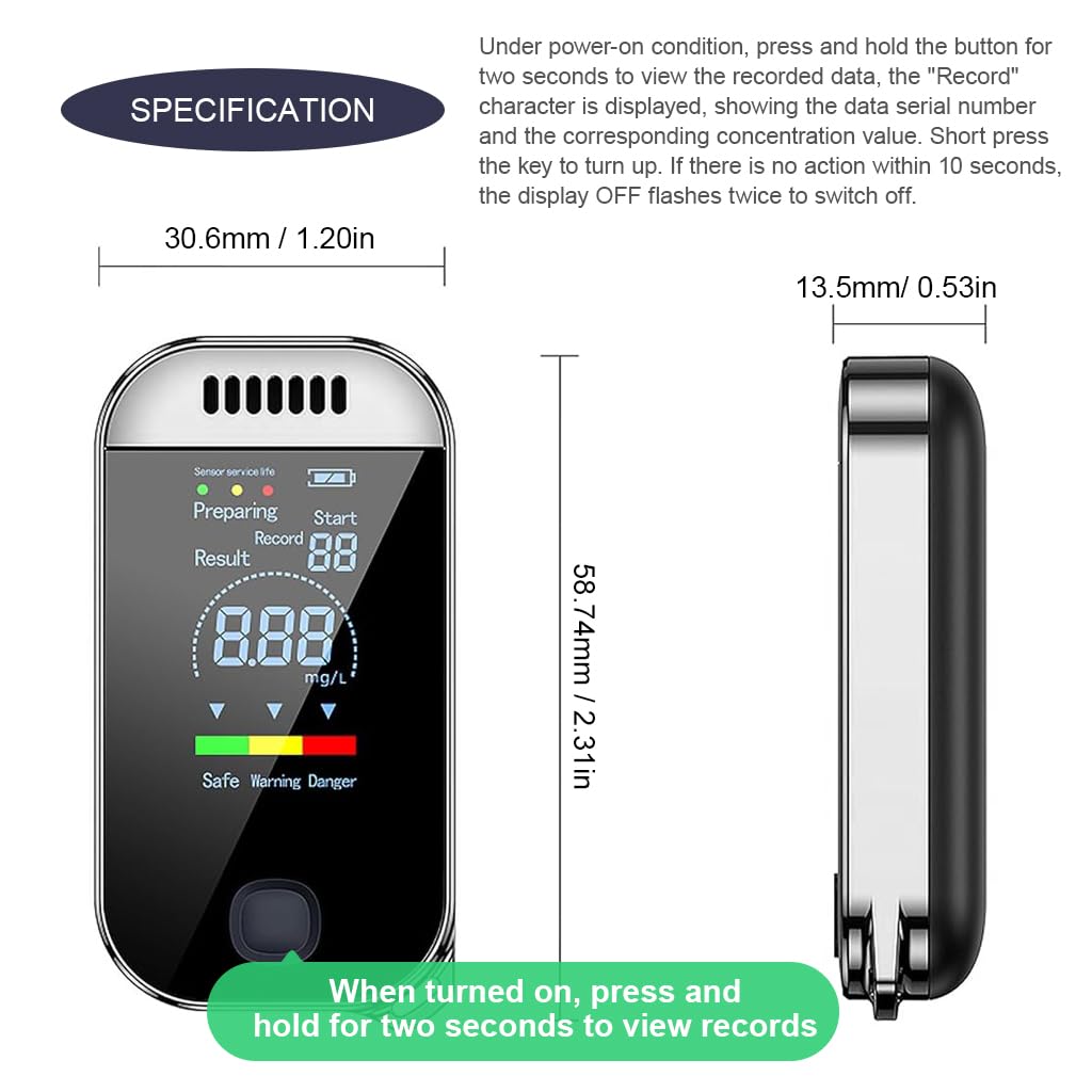 STHIRA® Alcohol Tester Non-Contact Breathalyzer USB Portable Alcohol Testing Machine with LCD Digital Display Siginal Light Indicator High Precision 0.00-0.19% BAC Alcohol Testing Machine