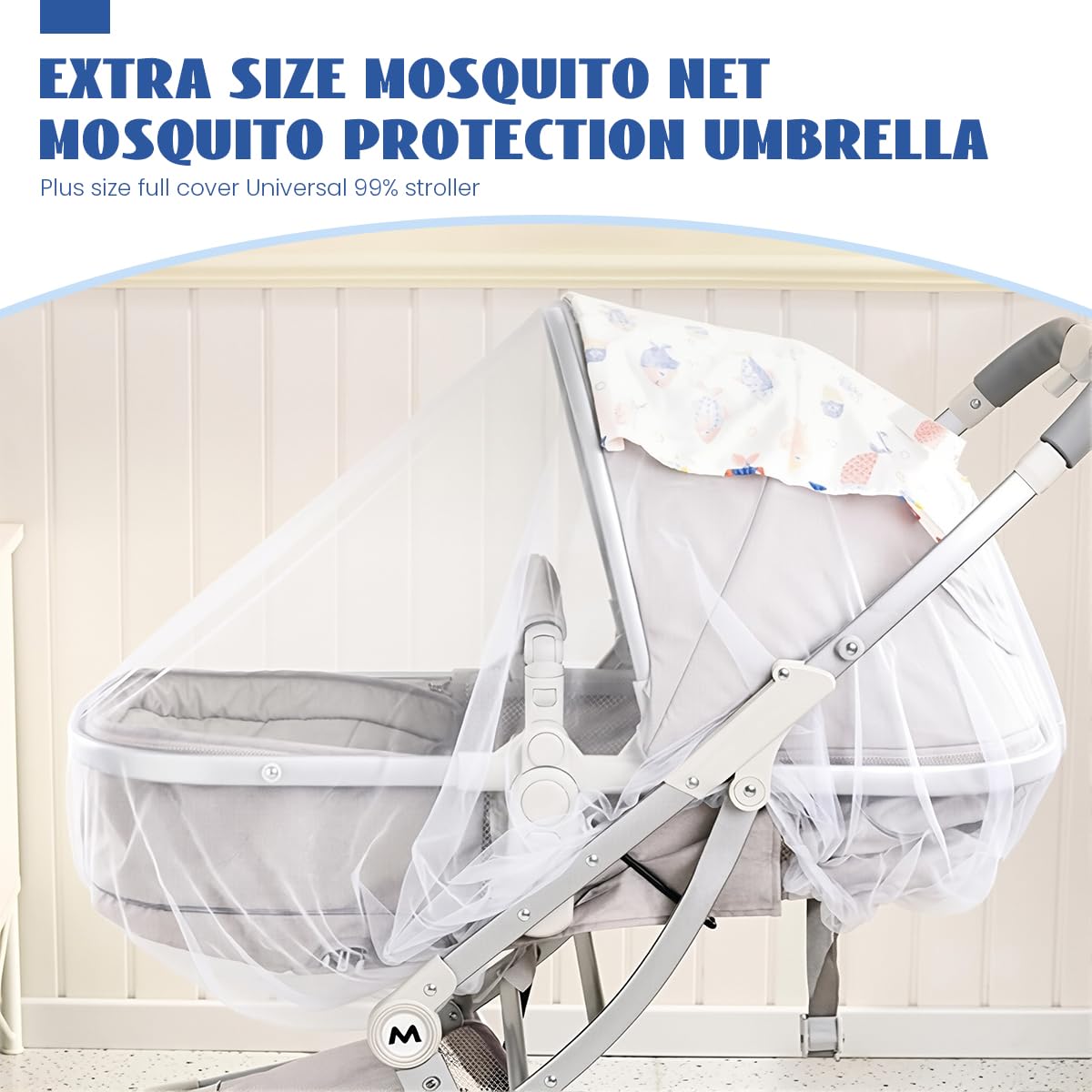 SNOWIE SOFT Mosquito Net for Stroller with Button-Up Shield Curtain and Elastic Edge | Universal Fit for Bassinets and Cradles