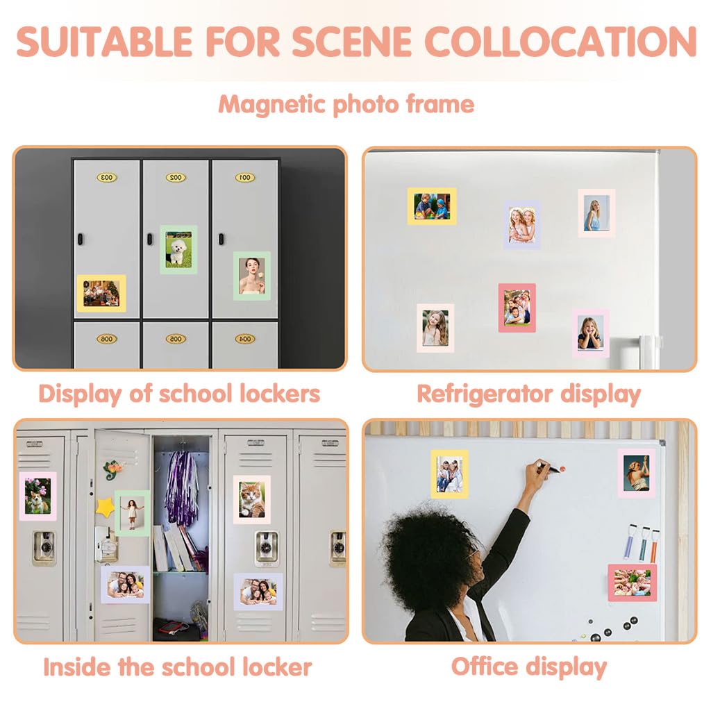 HASTHIP Magnetic Photo Display for Fridge with Full Magnetic Backing 6Pcs 4.8x6.3 Frames | Reusable Photo Holder Set