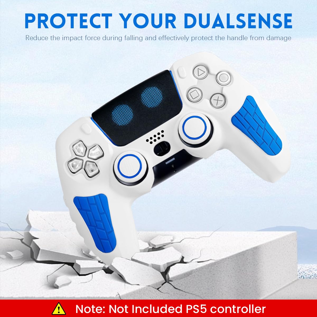 ZORBES PS5 Controller Case for DualSense featuring Precise Cutouts and 2 Grip Caps | White Blue 3PCS