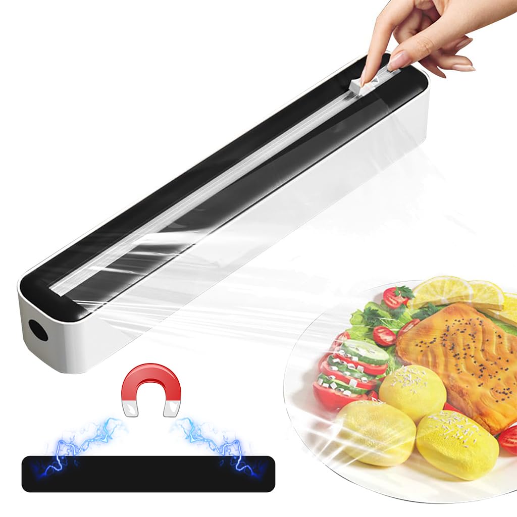 HASTHIP® 2 in 1 Food Film Roll Dispenser and Cutter Magnetic Food Wrap Dispenser Bi-Directional Sliding Cutter Kitchen Food Fresh Film Roll Holder for Most 11.81 Width, 1.57 Dia Food Film Roll