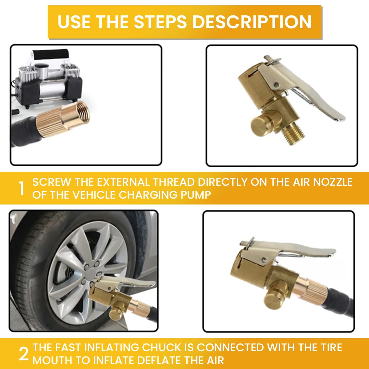 STHIRA® Universal Tire Valve Adapter with Deflation Lever Brass Inflator Nozzle Lever Cap Car Tire Valve Brass Inflator Nozzle Deflation Tool for Car or Truck Tire Bike Motorcycle Deflated, 2Pcs