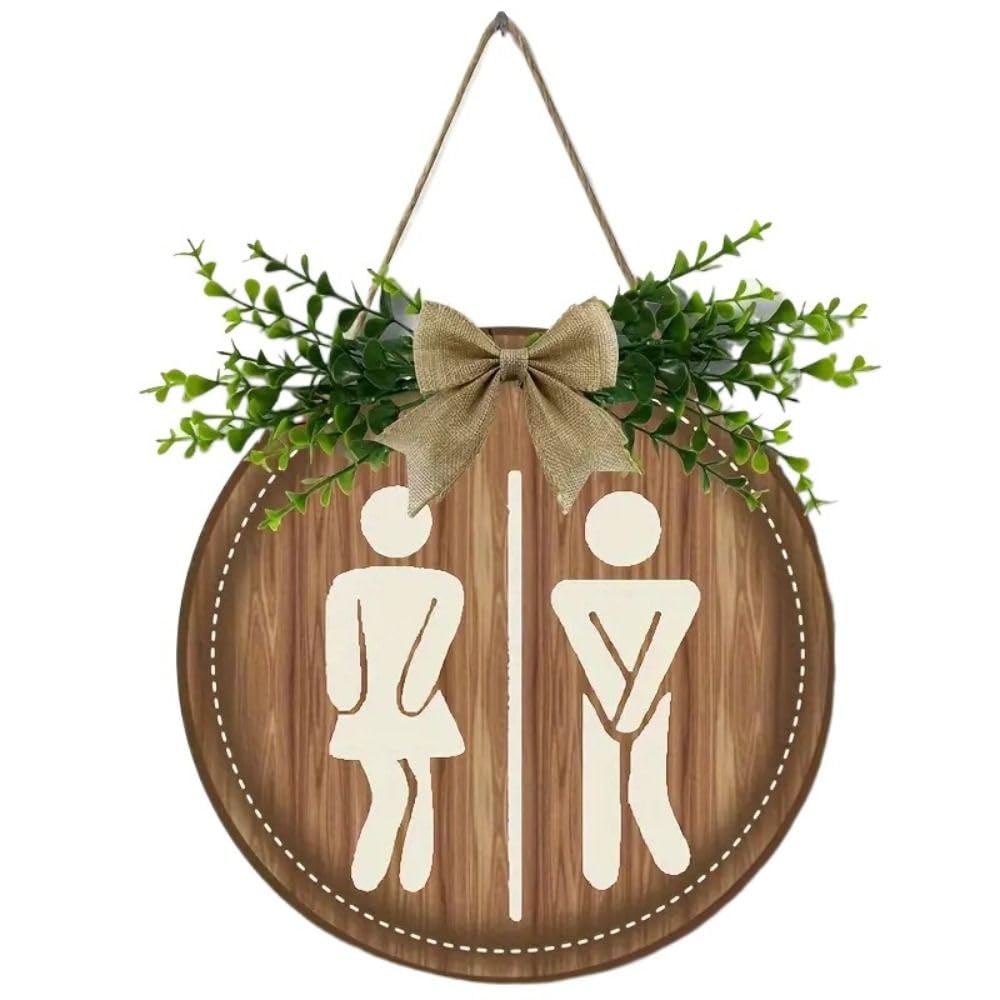 HASTHIP® Wooden Restroom Signs, Men's and Women's Restroom Wall Signs, Half Toilet Bathroom Decor Wooden Rustic Bathroom Wall Art Hanging