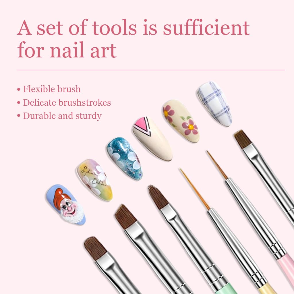 MAYCREATE Nail Art Brush Set for Acrylic Gel Nails with 2‑in‑1 Striping Dotting Tool | 6‑Piece Detailing Kit