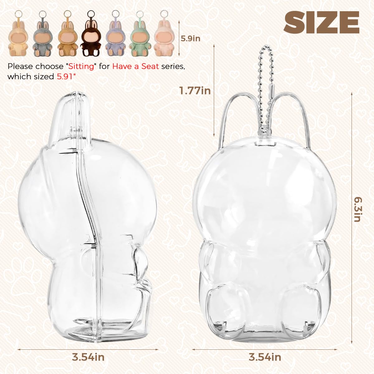 FANCYKU Protective Cover for 15.5cm Plush Doll with Transparent PVC Display Case | Dust-Proof Storage