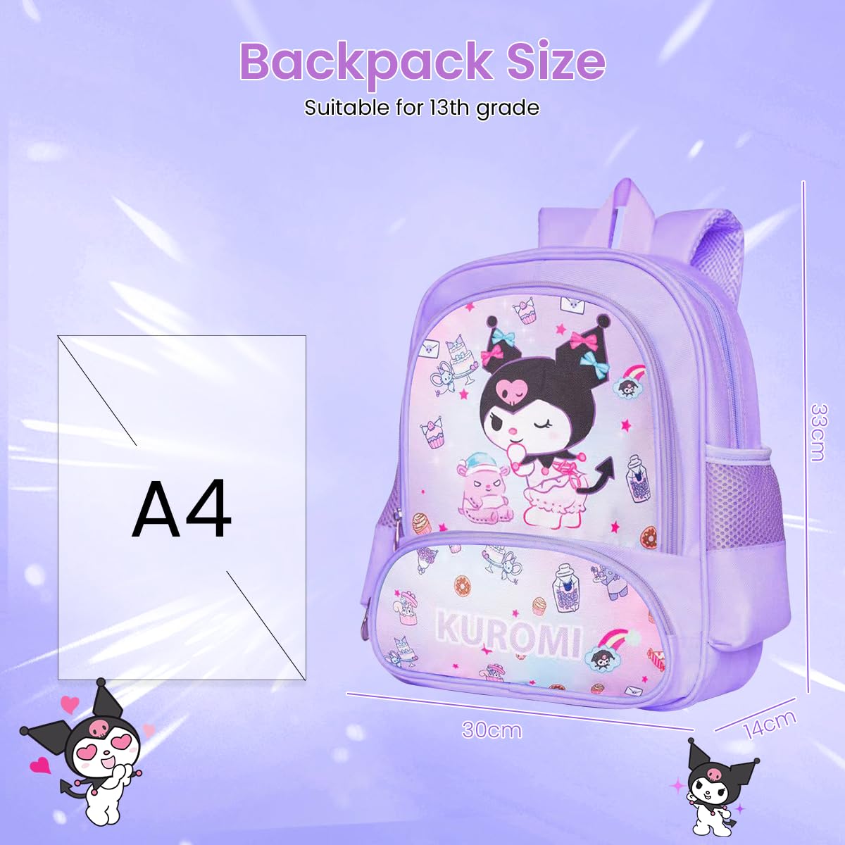 Fancyku School Backpack for Girls with 30×14×33cm Multi Compartment Design and PU Leather | Cute Cartoon Gift for Kids