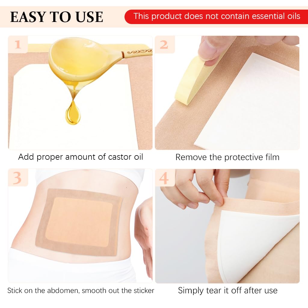 HANNEA Castor Oil Patches for Liver Care with Leak Proof Self Adhesive Wraps 30 pcs | Organic Cotton Pads