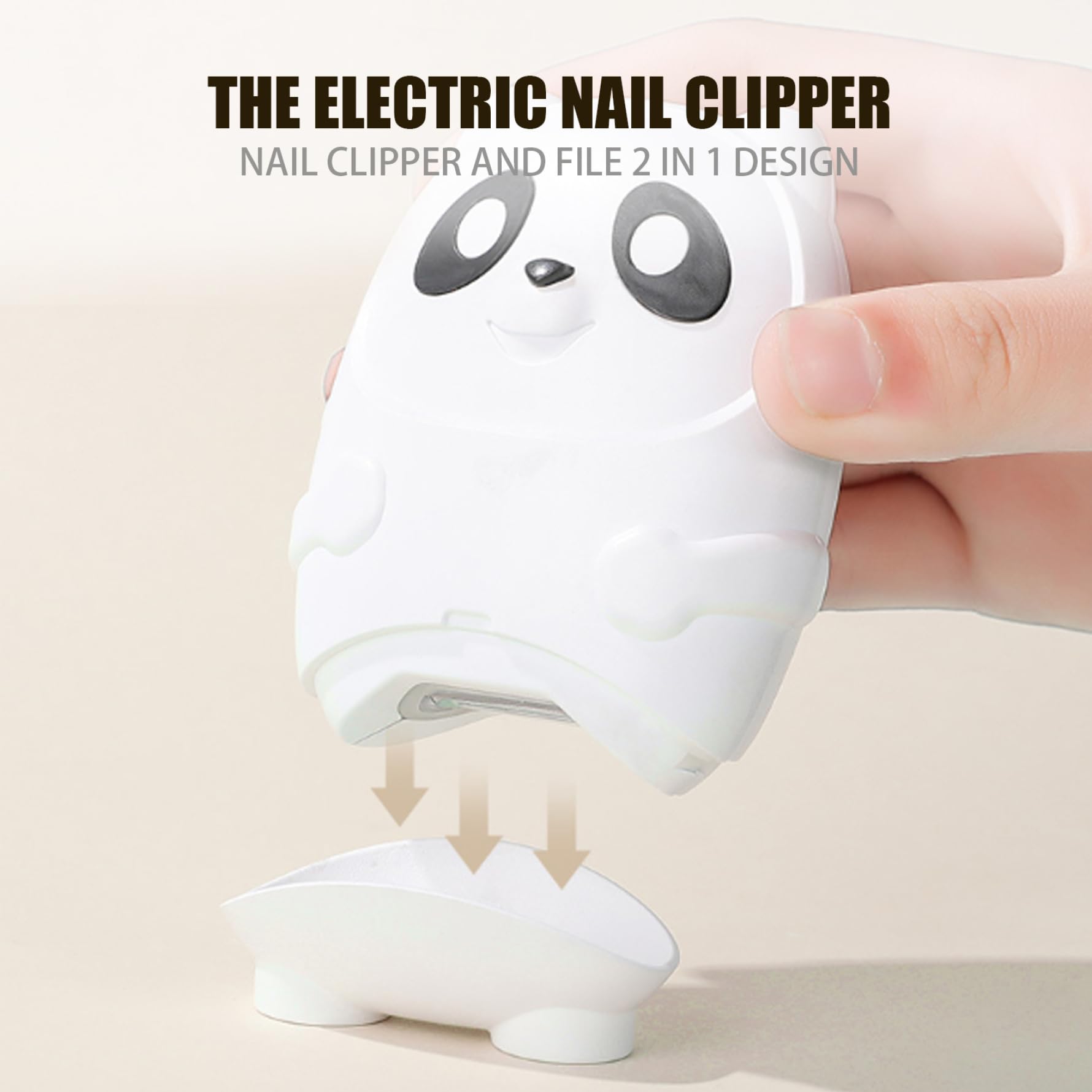 ZIBUYU Electric Nail Clipper for Kids & Adults 2 in 1 USB Nail Clipper with Manual Dual Nail Filers 500mAh USB Rechargeable Nail Clipper Cute Panda Nail Trimmer with Nail Dust Bin