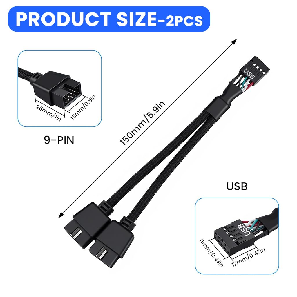 ZORBES USB Internal Header Extension Cable for Motherboard Ports 15cm | No Tangle Nylon Braided Cord