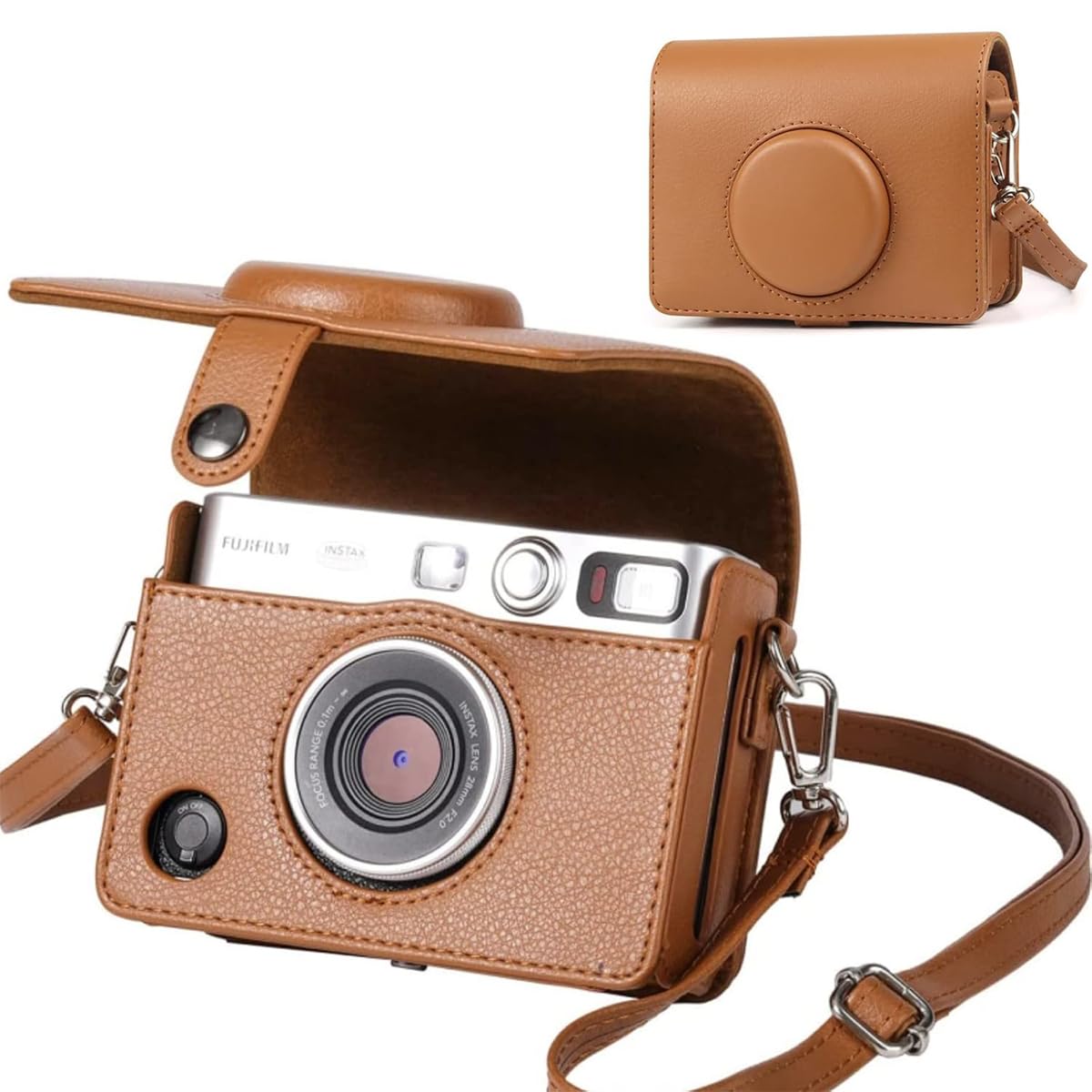 ZORBES® PU Case for Fujifilm Mini EVO Instant Camera Anti-scratch Fashion Vintage Brown Protective Case for Fujifilm Mini EVO with Removable Shoulder Belt