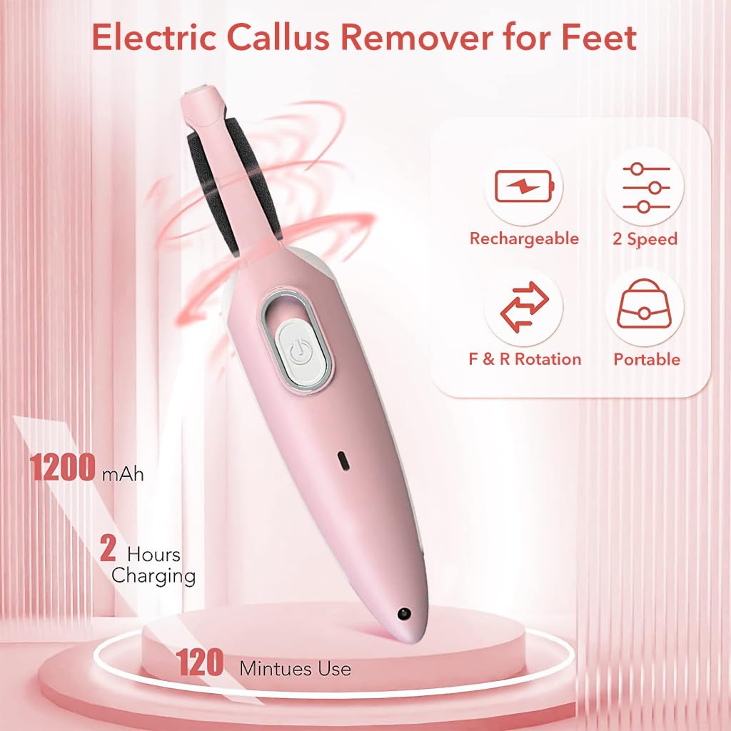 HASTHIP Callus Remover for Feet Electric USB Rechargeable Cordless Foot for Callus & Dead Skin Removal Ajustable Power Cordless Pedicure Device for Foot Callus & Feet Care