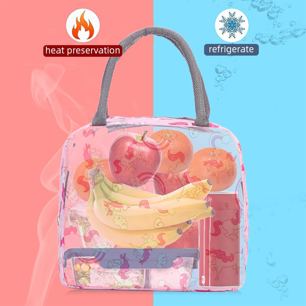 Zibuyu Nylon Lunch Bag for School and Office with Leak Proof Insulation | 21x11x19 cm Pink Unicorn