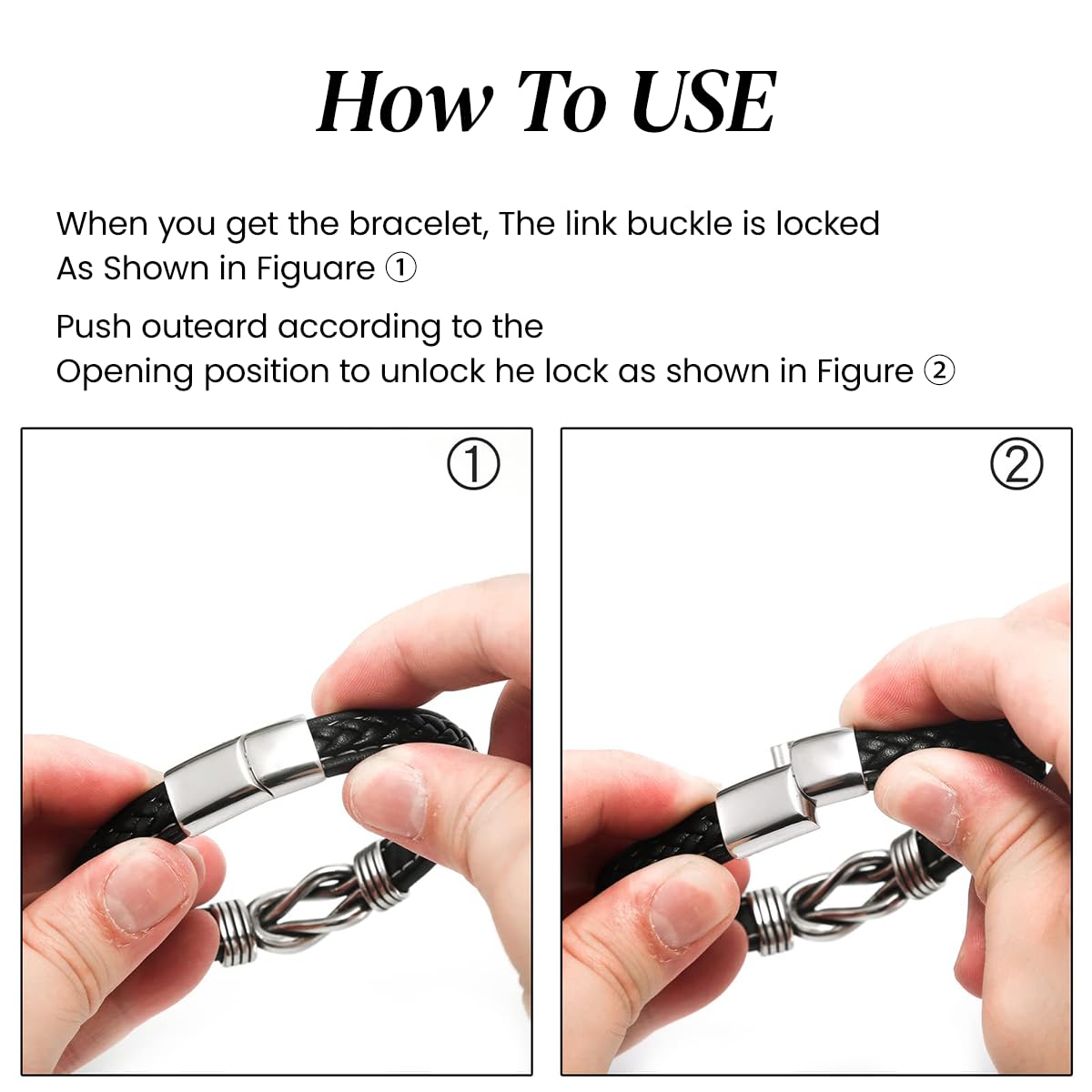 Venzina Leather Bracelet for Men featuring Titanium Steel Twist Ring 8.3 in Black PU | Gift Accessory