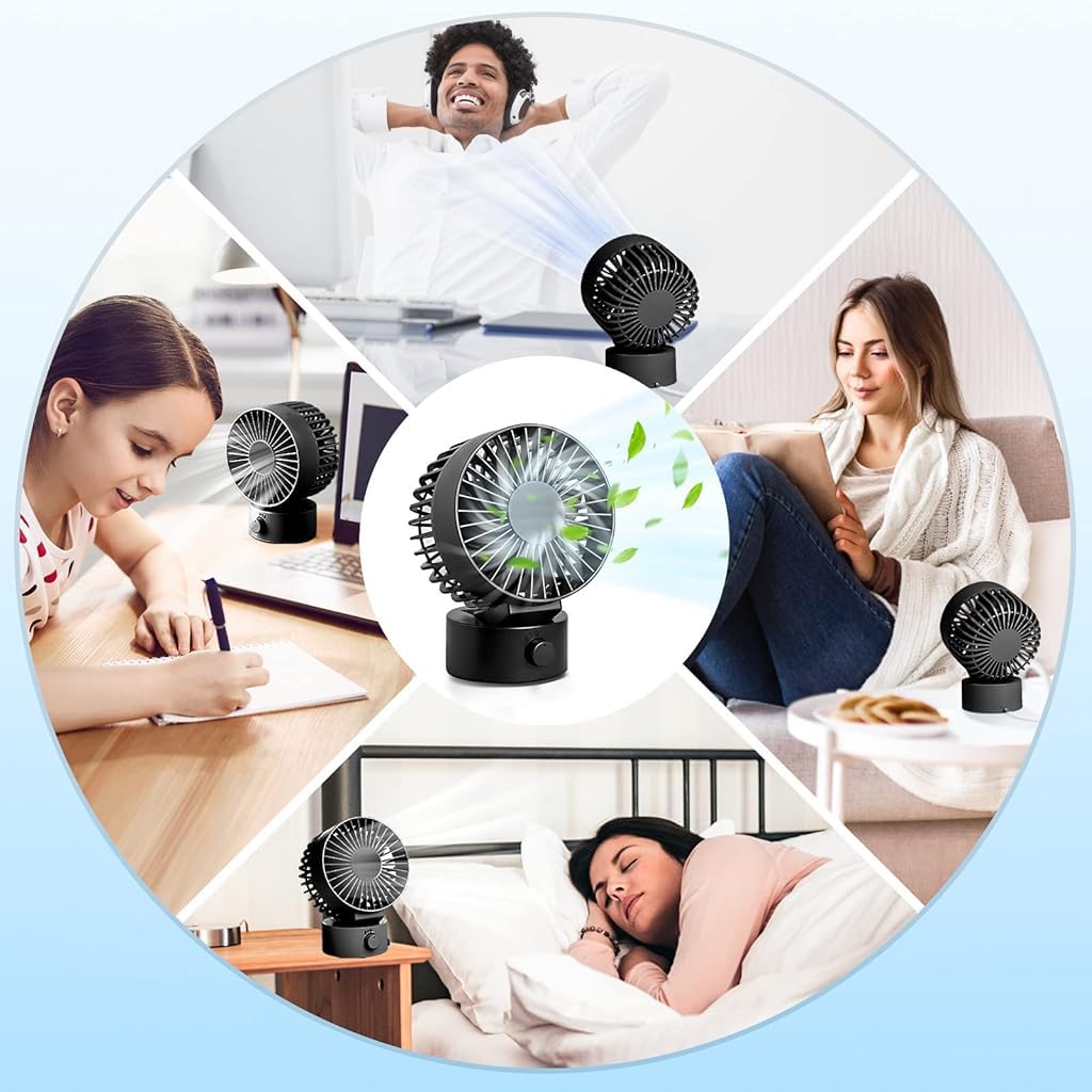 HASTHIP® Mini USB Desk Fan with 2-Speed Control, Portable Small Desktop Fan Quiet Handheld Cooling Fan with Stand for Office, Travel & Makeup (Black)