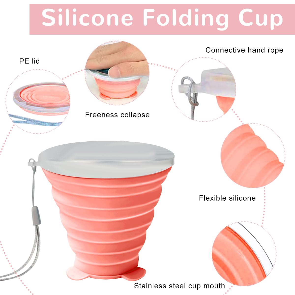 HASTHIP Collapsible Cup for Travel with Lids and Reusable Foldable Silicone Design | 2 Pack