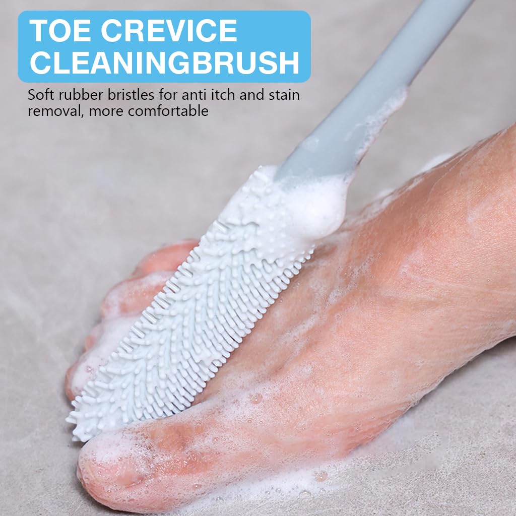 ZIBUYU Toe Cleaning Brush for Shower with 15.7 in Ergonomic Handle and Soft Silicone Bristles | Foot Care Tool for Men and Women