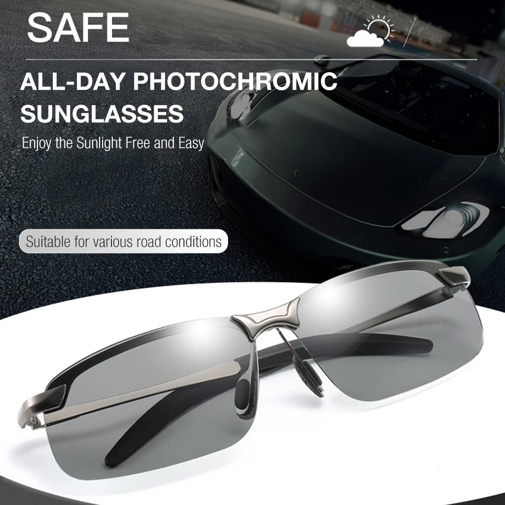 PALAY Polarized Sunglasses for Driving and Fishing with UV400 Photochromic Lens | Zinc Alloy Frame
