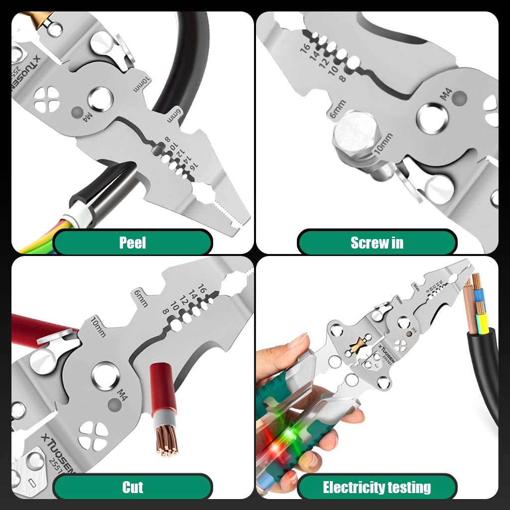 Serplex Multi Wire Stripper for Electrician Repairs with Circuit Test Function and Anti Slip Handle
