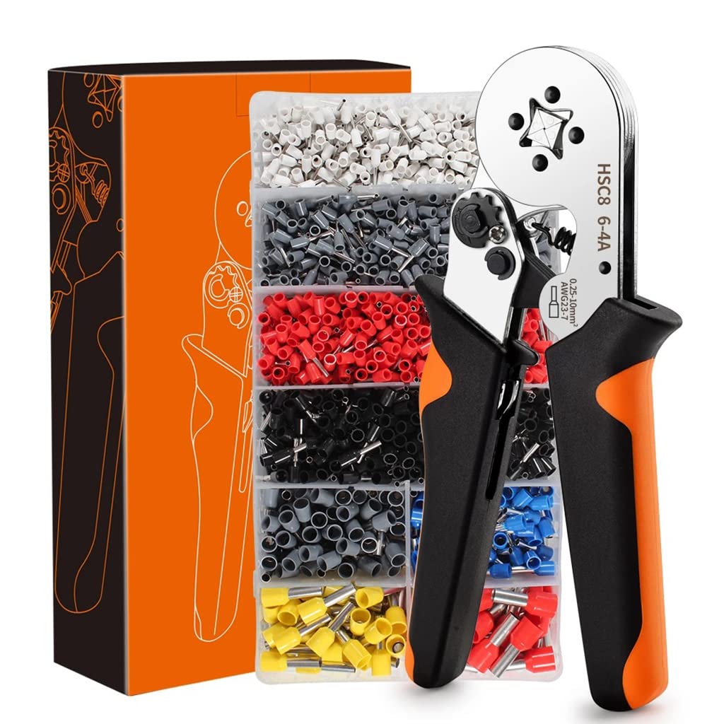 HASTHIP® Wire Crimping Tool Kit, Ferrule Crimping Tool, Self Adjusting Square Wire Crimper Plier for AWG23 7 with 1200pcs Assortment Ferrule Wire Copper Crimp Connector, Wiring Cable Connector