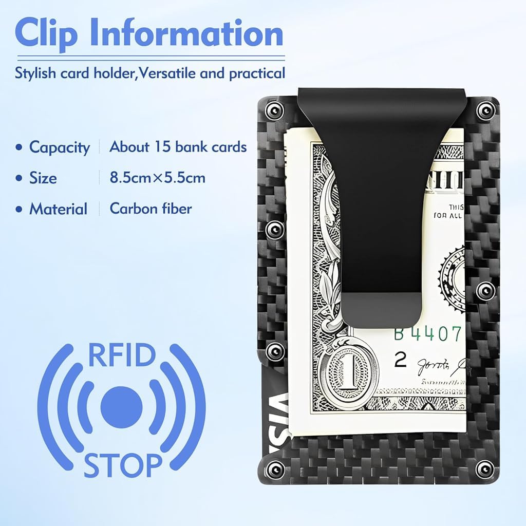 ZIBUYU Business Card Holder for Men with Metal Cash Binder and RFID Blocking | 15 Card Slim PU Leather Wallet Black