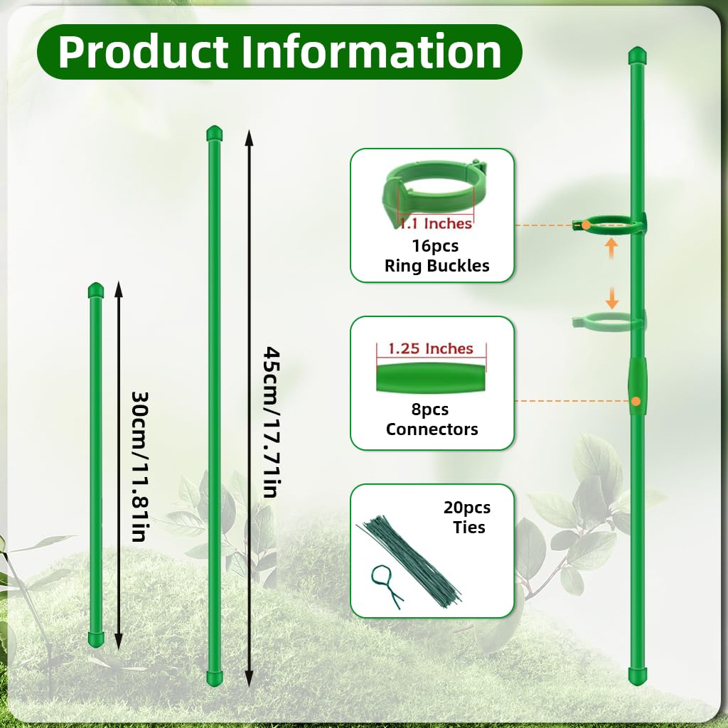 HASTHIP Plant Support Stakes Set for Tomato and Flowers with 60Pcs 45cm Rods | Reusable Glass Fiber Garden Poles
