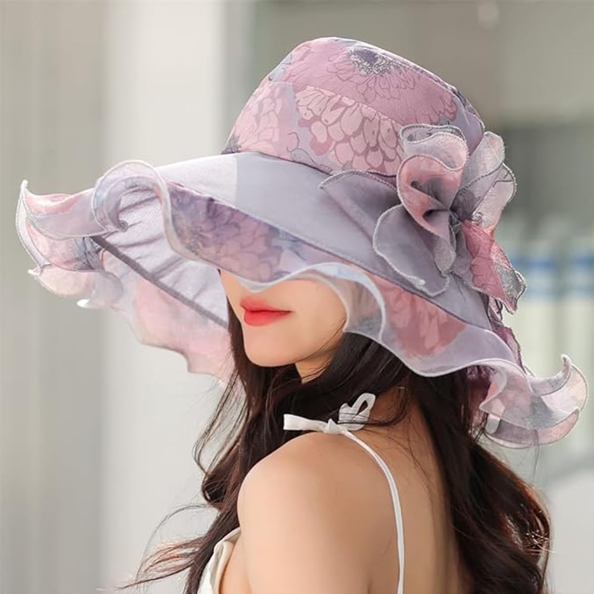 Venzina Large Bucket Hat for Women with Wide Brim featuring Lace Trim and Floral Prints | Lightweight Dacron Summer Sun Protection