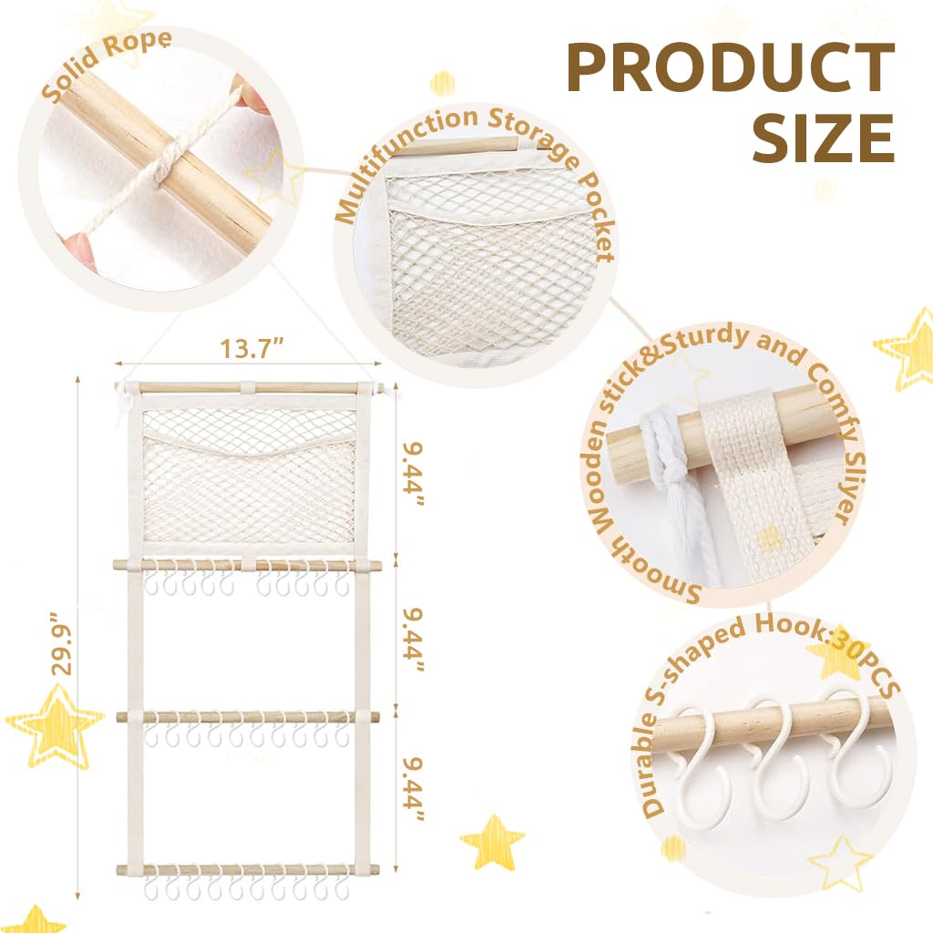 SNOWIE SOFT Wall Hanging Hair Accessories Organizer with 30 Hooks and Wooden Frame | Space-Saving Storage for Clips Headbands and Scarves