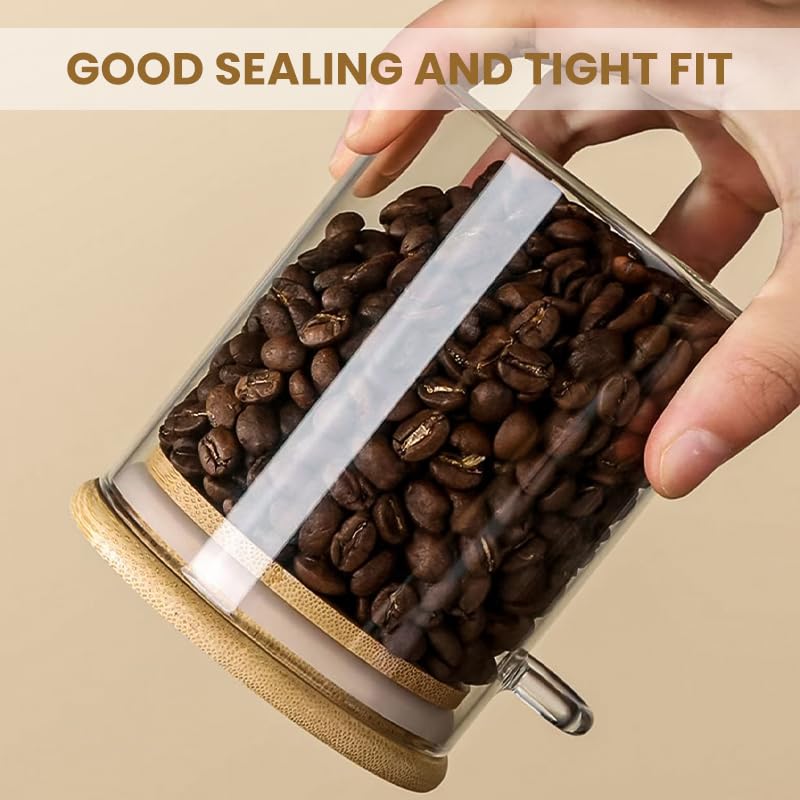 Supvox Glass Spice Jars for Kitchen Storage with Airtight Wooden Lids & Spoons 450ml Pack of 3