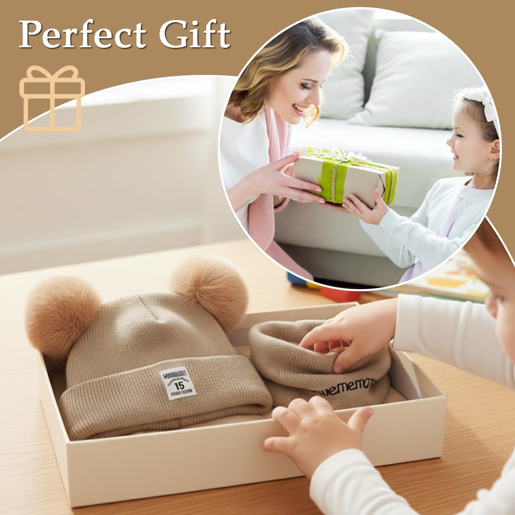 Zibuyu Knitted Baby Deer Antler Hat for Photography and Winter Wear with Chin Strap | Soft Wool Beret for Girls 3–24 Months Brown