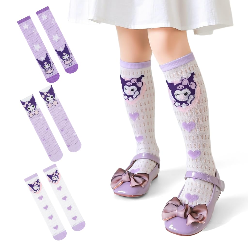 SANNIDHI Stockings for Girls featuring Kawaii Cartoon Design with 8.6 in Fit and Breathable Cotton