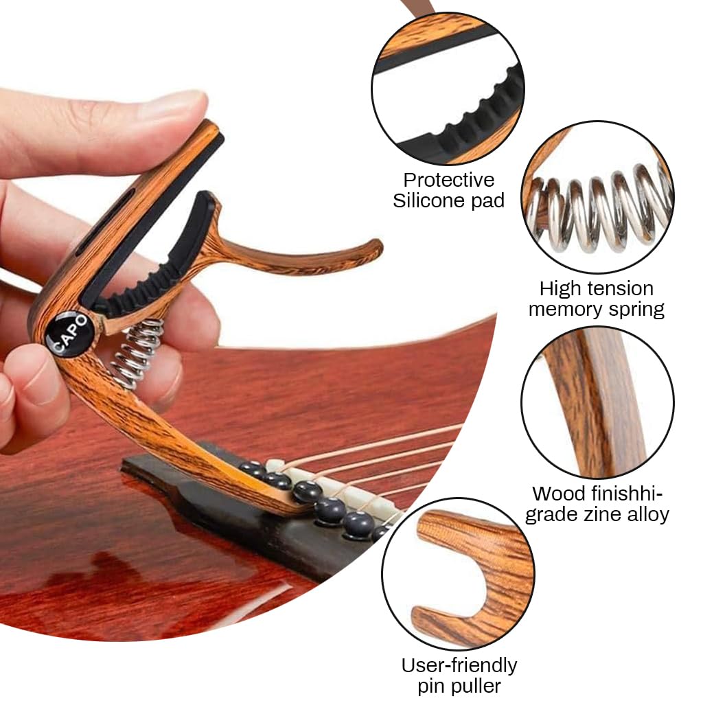 HASTHIP Guitar Capo for Acoustic and Electric Guitars with Built-In Pick Holder and 3 Picks Included