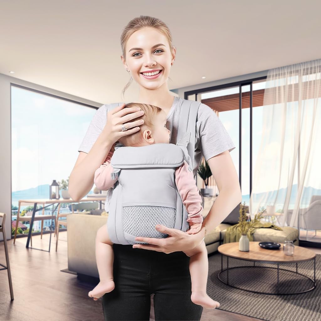 SNOWIE SOFT® Ergonomic Baby Carrier with Breathable Mesh, Dual Position, Easy-Storage & Adjustable Straps, Lightweight Kangaroo Wrap for Infants & Toddlers up to 30Lbs, Comfortable Outdoor Use