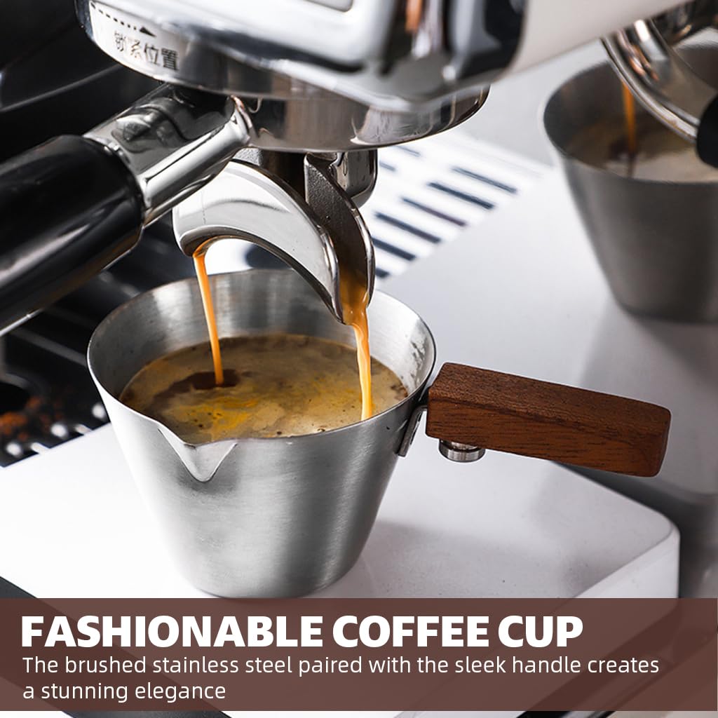 Supvox Espresso Coffee Cup 120ml for Kitchen Use with Wooden Handle and V Nozzle Design