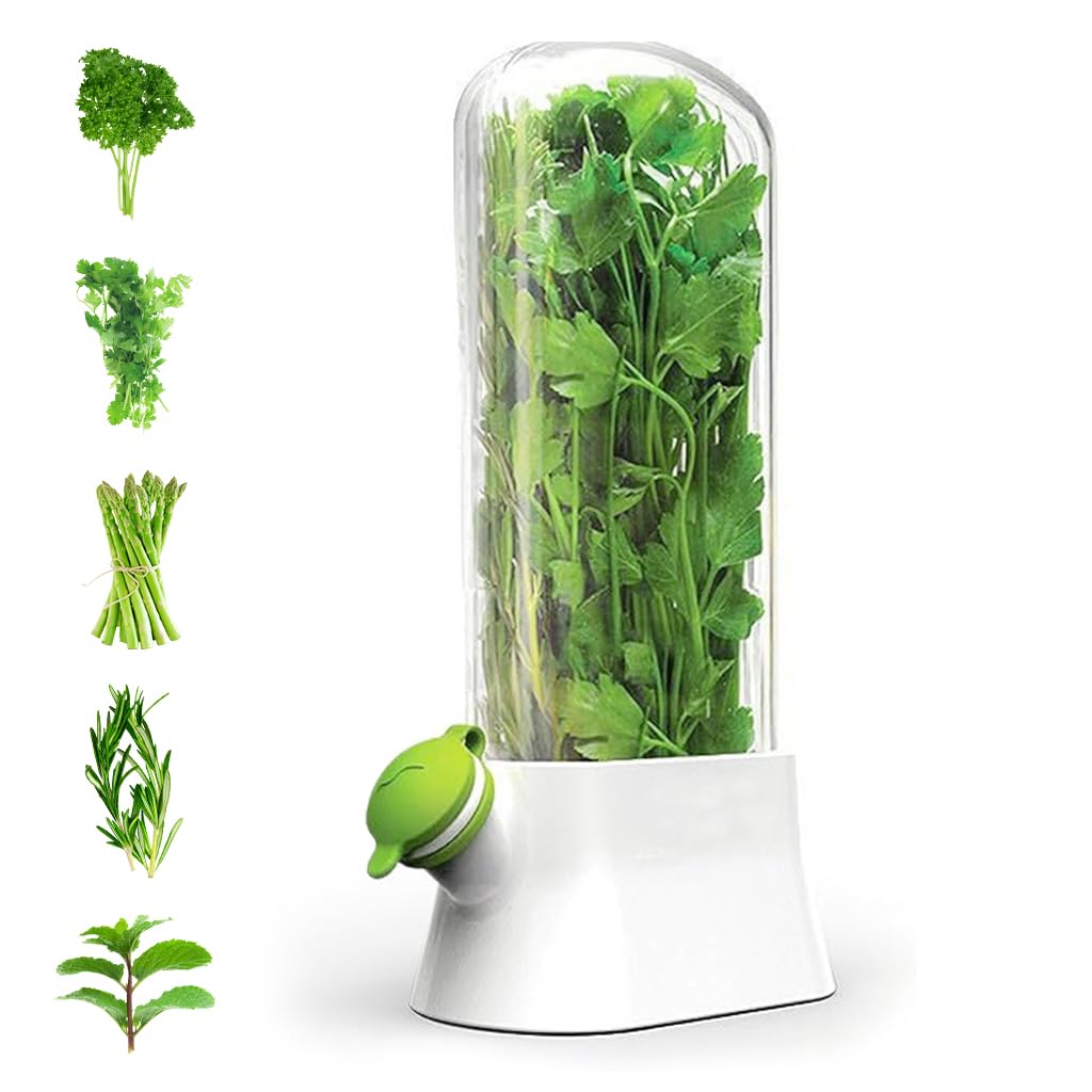 Supvox® Herb Keeper, Glass Herb Saver with Vertical Storage, Kitchen Herb Saver Herb Vertical Storage Glass Containers, Maintains Freshness for Parsley, Rosemary, Mint, Asparagus