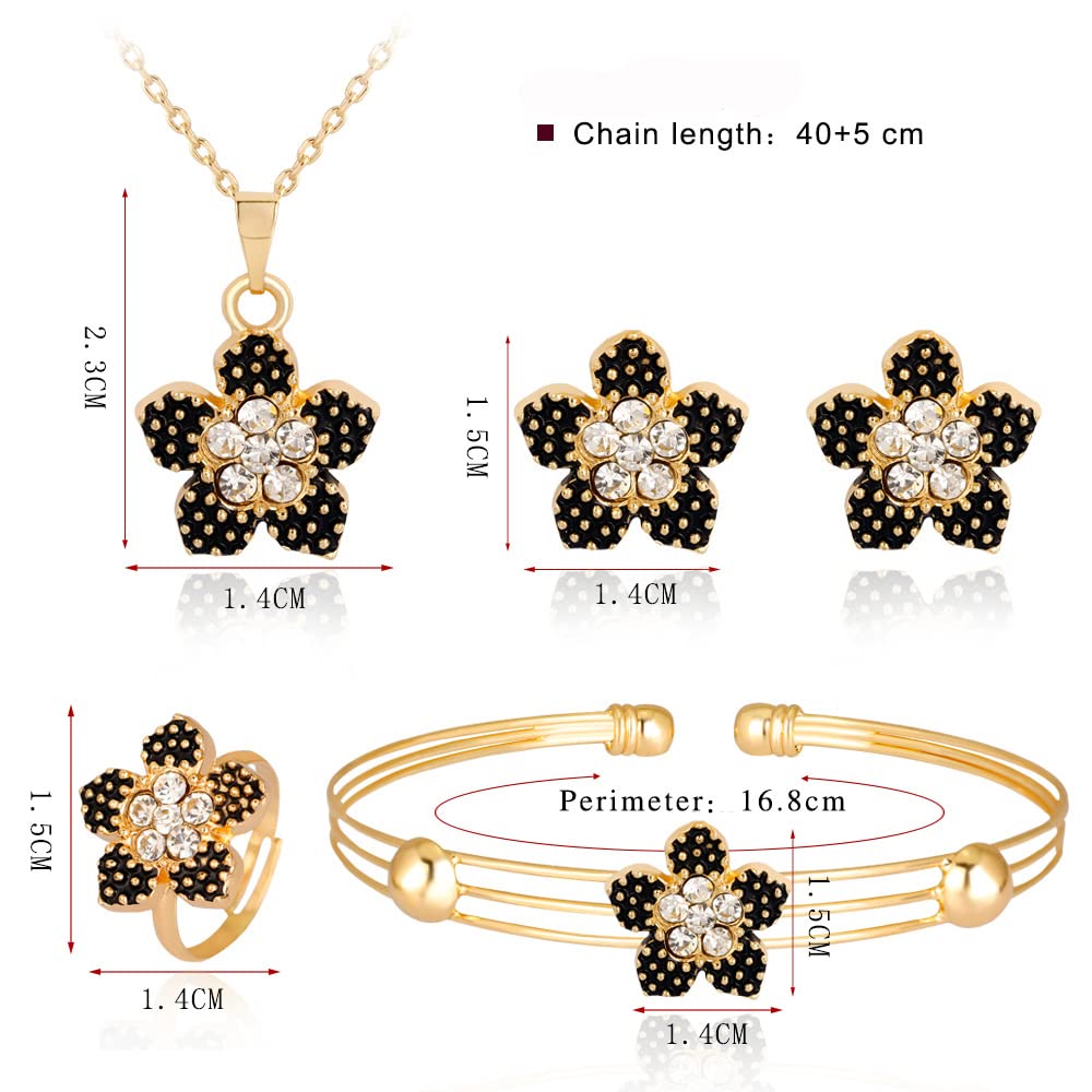 SANNIDHI Choker Necklace Set for Women & Girls Latest Alloy Diamond Rhinestone Floral Pendant with Earring Set, Bracelet, Ring Jewellery Set for Women and Girl Necklace Set for Gifting - 4 Pcs