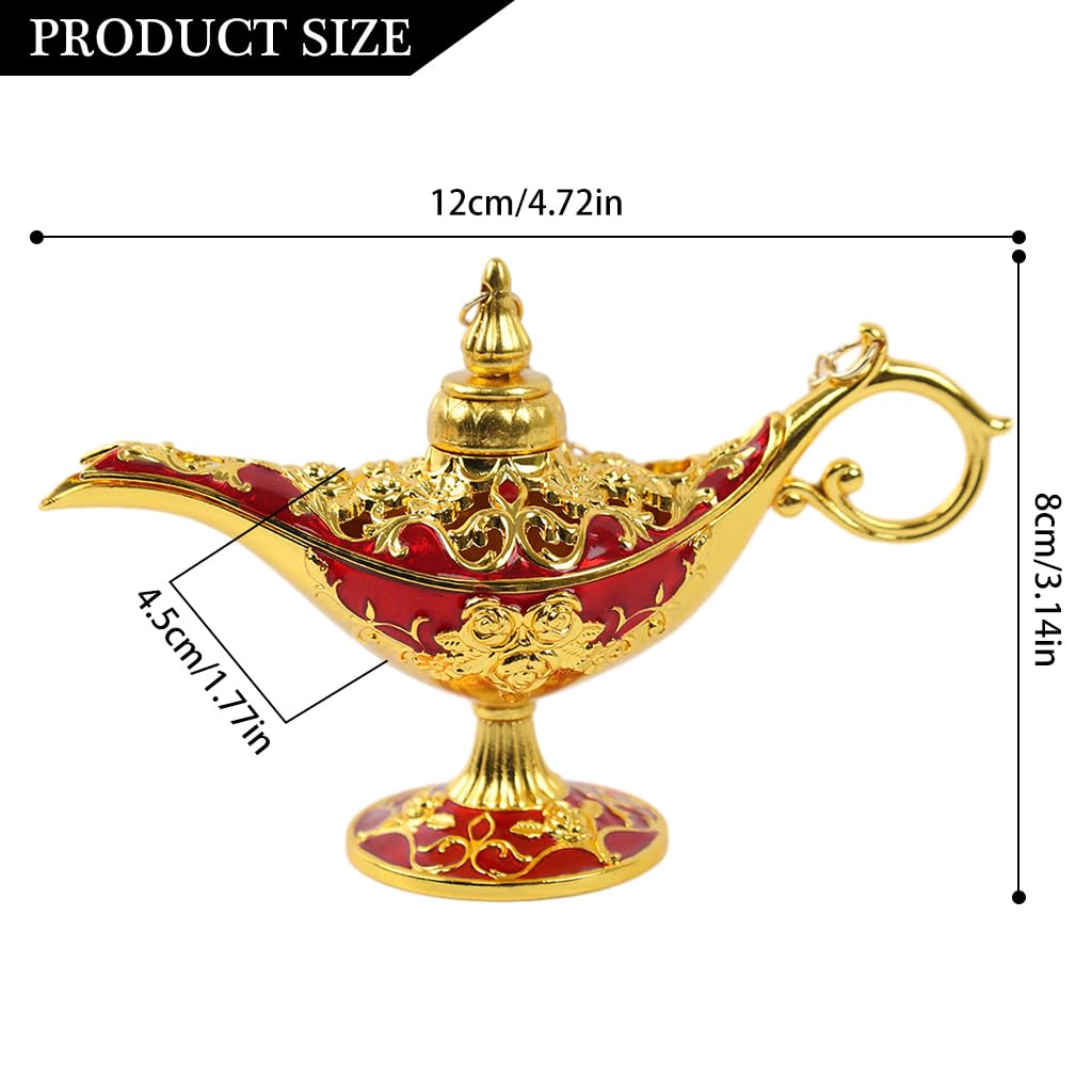 HASTHIP® Aladdin Magic Genie Lamps Desk Decoration, Vintage Legend Magic Genie Light Costume Lamp for Home Wedding Table Decoration, Ideal for Home Decor & Unique Gifts, Red (12x4.5x8cm)