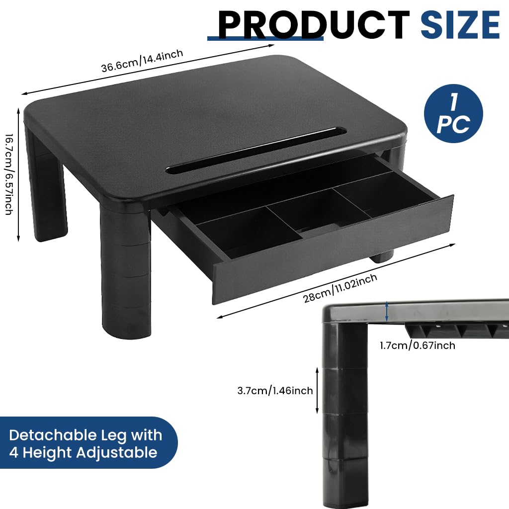 ZORBES Monitor Stand with Drawer for Desk featuring 4 Level Adjustable Riser | Home Office Organizer
