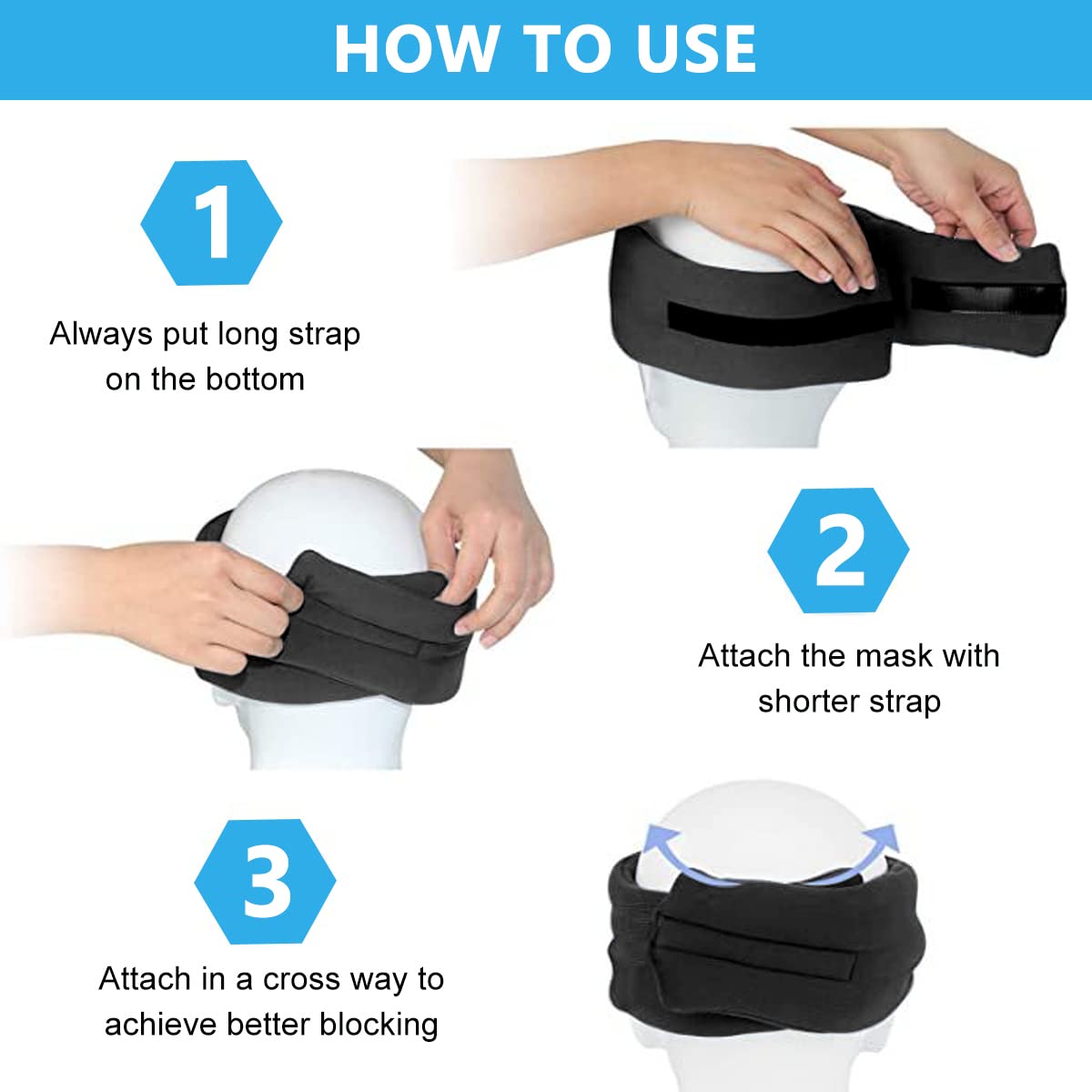 HANNEA Eye Mask for Sleep with Adjustable Velcro Fit and Curved Nose Design | Soft Black Eyeshade