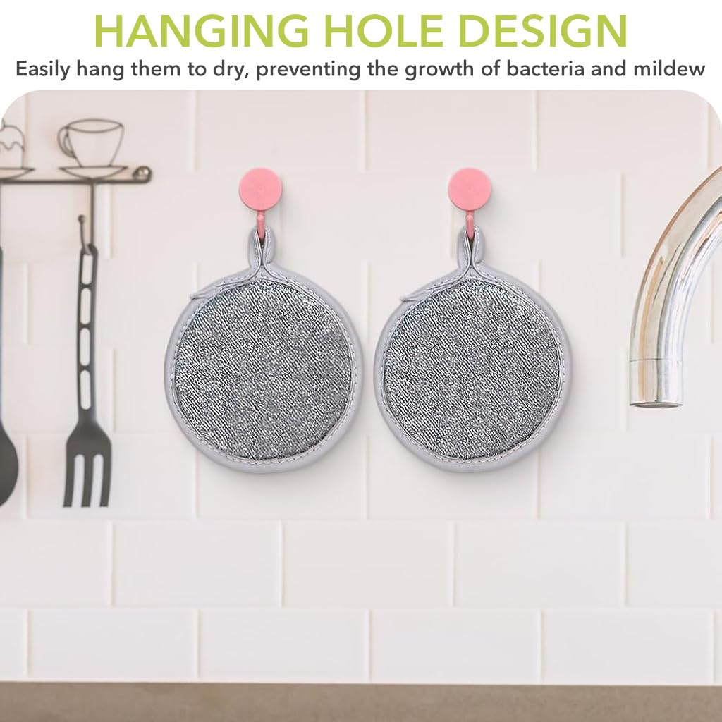 Supvox Multipurpose Wire Dishwashing Rags for Kitchen Use with Hanging Loop | 6pcs 4.7in Stainless Steel Non‑Scratch Round Scrubbing Pads