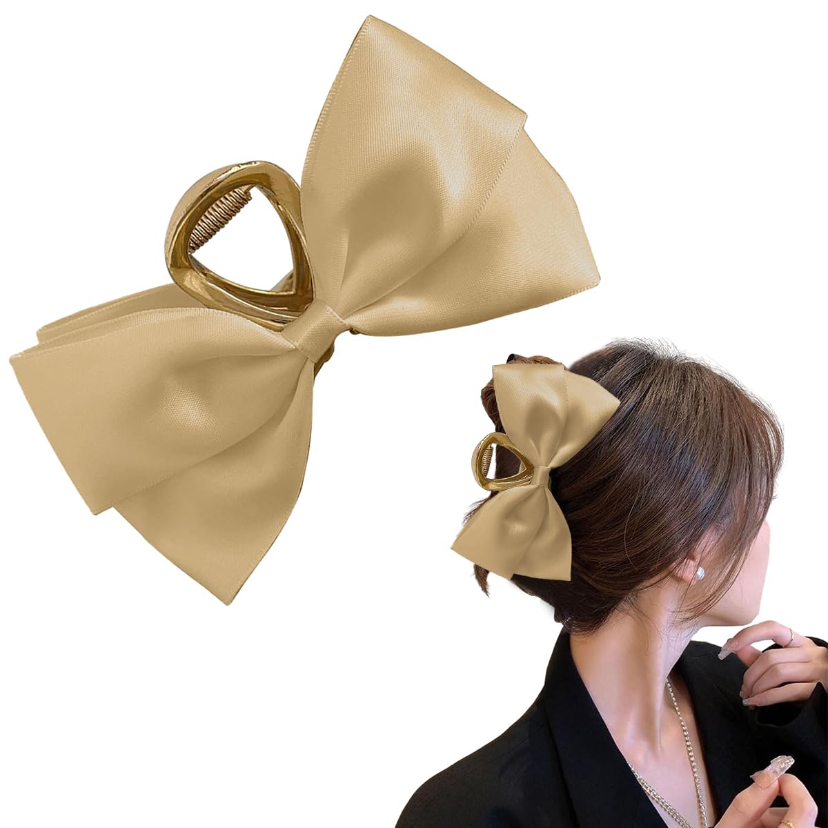 PALAY® Large Bow Hair Claw Clips for Women Metal Hair Bow Claw Clip for Medium Thick Hair, Non-slip Strong Hold Golden Big Hair Clamp - Casual & Formal Wear