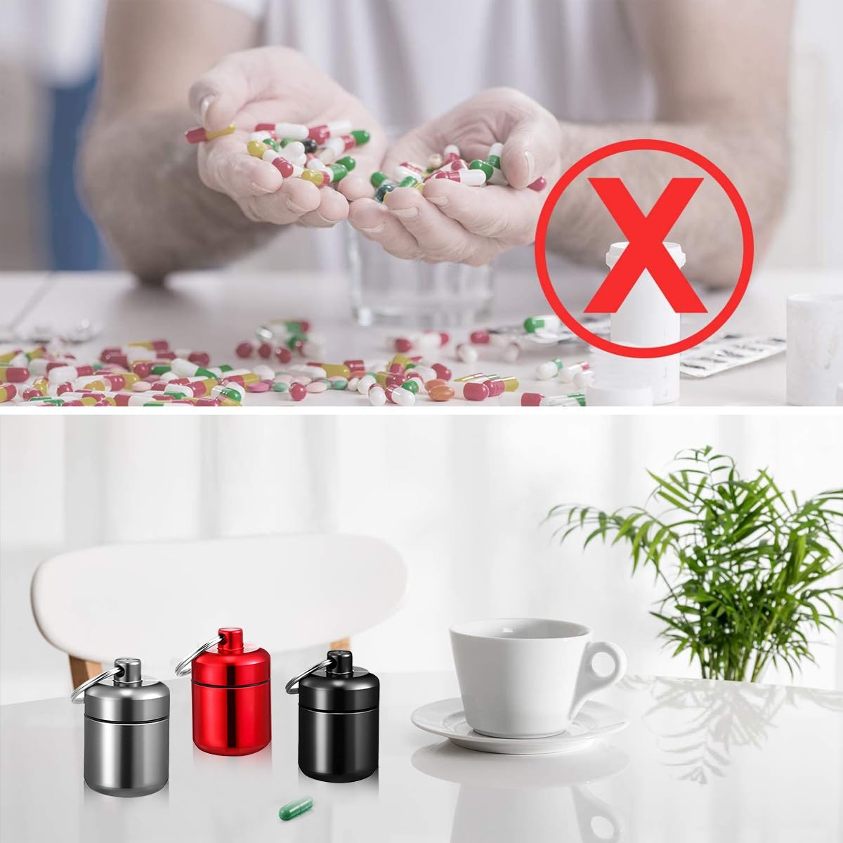 HANNEA Mini Aluminum Pill Box for Travel and Outdoor Use with Silicone Seal Ring | 3PCS 4.2×2.7cm Keychain Medicine Holder