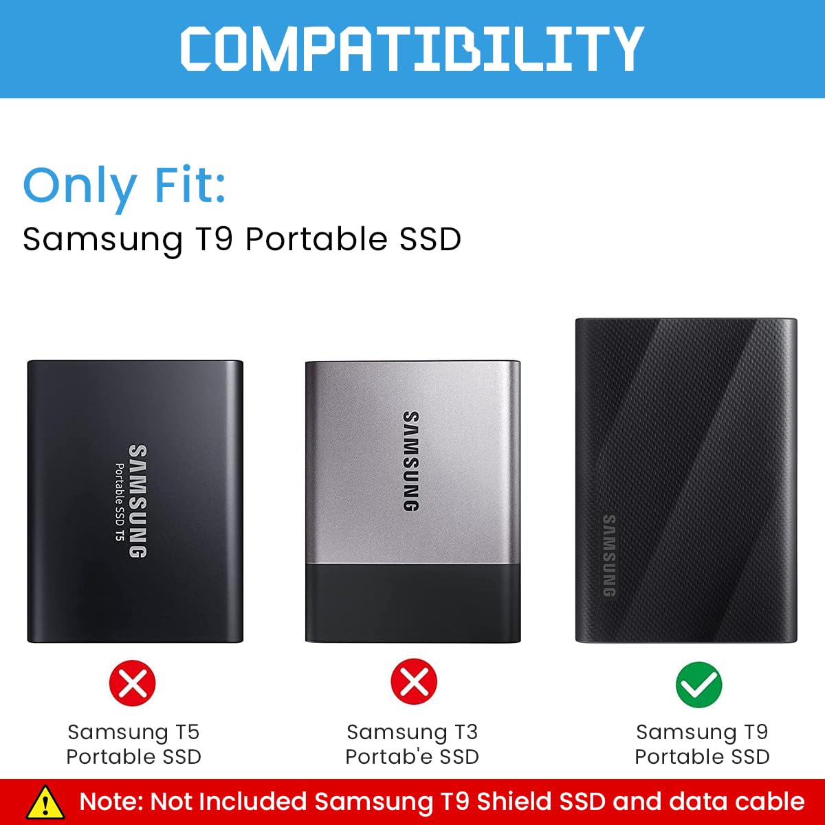 Zeitel Hard Carrying Case for Samsung T9 Portable SSD with EVA Lining and Handstrap | 3PCS Black